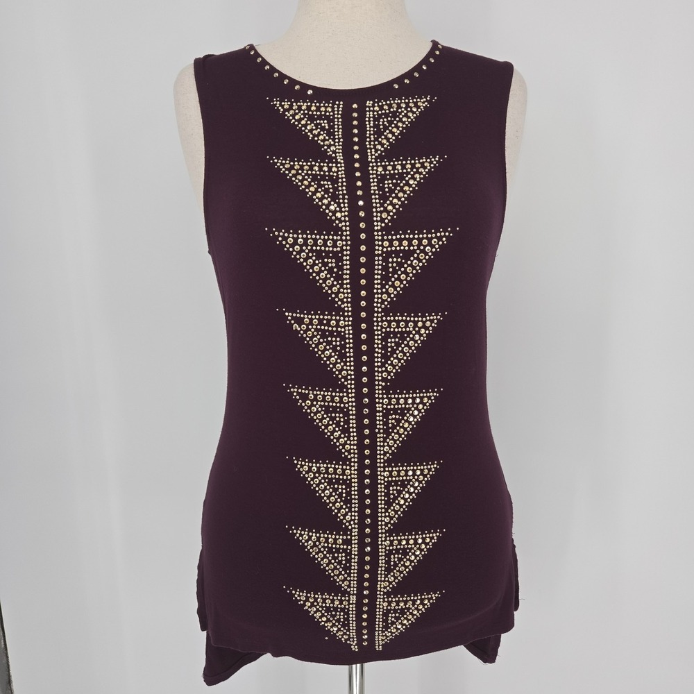 Dex Burgundy Studded‎ Sleeveless Tunic Top Medium Geometric Rhinestone